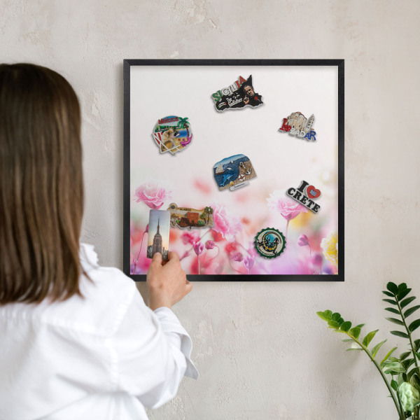 Magnetpinnwand Metall für Urlaubsmagnete mit schwarzem Rahmen Pastellblumen