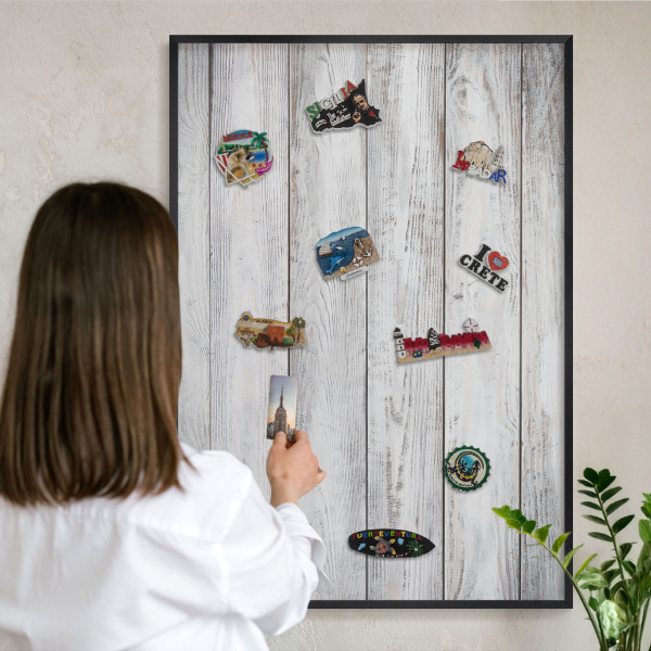 Magnettafel Metall mit Rahmen in Schwarz Rustikales Holz