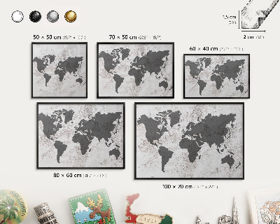 Magnettafel Metall mit Rahmen in Schwarz Weltkarte