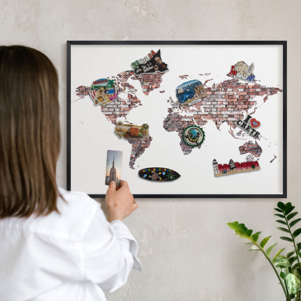 Magnettafel Metall mit Rahmen in Schwarz Brick World