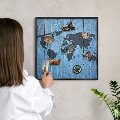 Magnettafel Metall mit Rahmen in Schwarz Weltkarte
