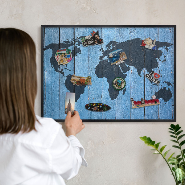 Magnettafel Metall mit Rahmen in Schwarz Weltkarte