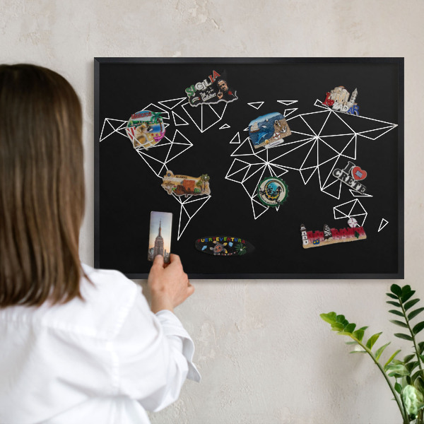 Magnettafel Metall mit Rahmen in Schwarz Weltkarte