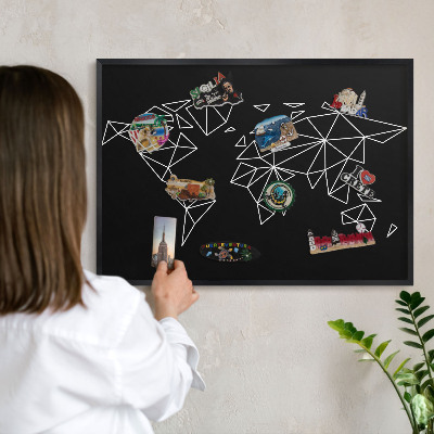 Magnettafel Metall mit Rahmen in Schwarz Weltkarte