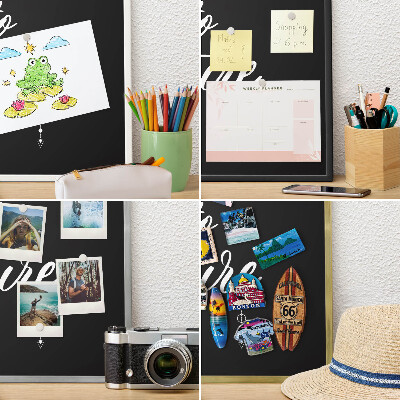 Magnetpinnwand Metall für Urlaubsmagnete mit schwarzem Rahmen Ein Abenteuer erwartet dich.