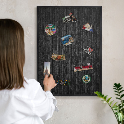 Magnettafel Metall mit Rahmen in Schwarz Ziegelmauer