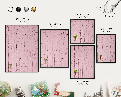 Magnetpinnwand Metall für Urlaubsmagnete mit schwarzem Rahmen Rosa Ziegelstein