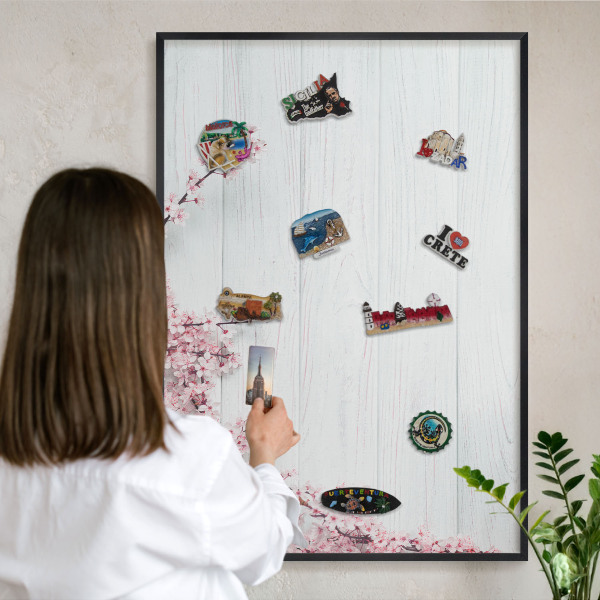 Magnettafel Metall mit Rahmen in Schwarz Blühende Eleganz