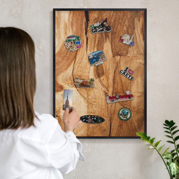 Magnettafel Metall mit Rahmen in Schwarz Naturholz