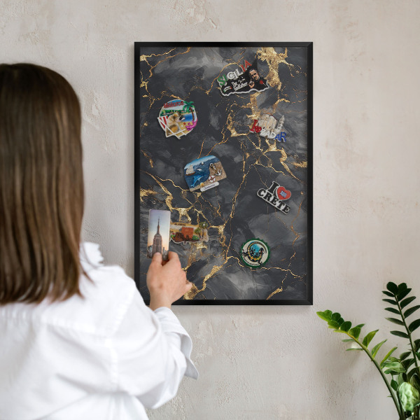 Magnettafel Metall mit Rahmen in Schwarz Zarte Adern