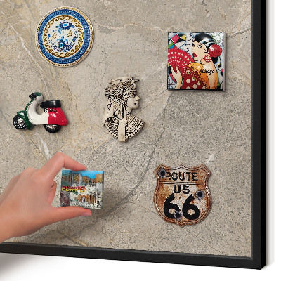 Magnettafel Metall mit Rahmen in Schwarz Beige Stein