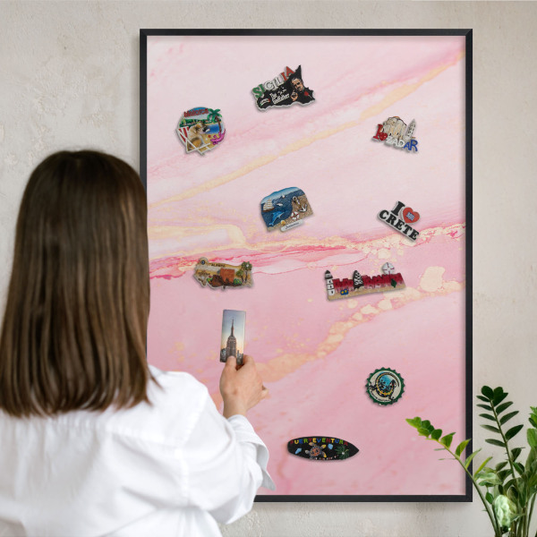 Magnetpinnwand Metall für Urlaubsmagnete mit schwarzem Rahmen Rosa Eleganz