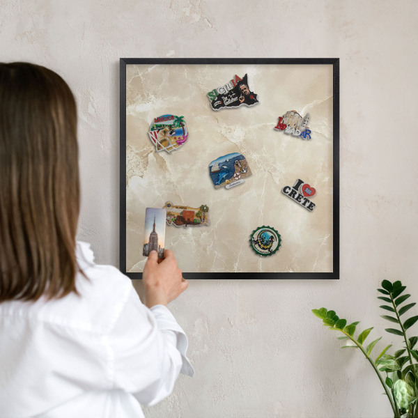Magnettafel Metall mit Rahmen in Schwarz Marmormuster