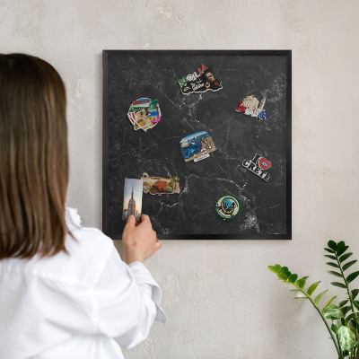 Magnettafel Metall mit Rahmen in Schwarz Schwarzer Marmor