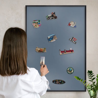 Magnettafel Metall mit Rahmen in Schwarz Pastellblau