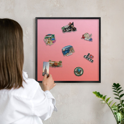 Magnettafel Metall mit Rahmen in Schwarz Rosa-Orange