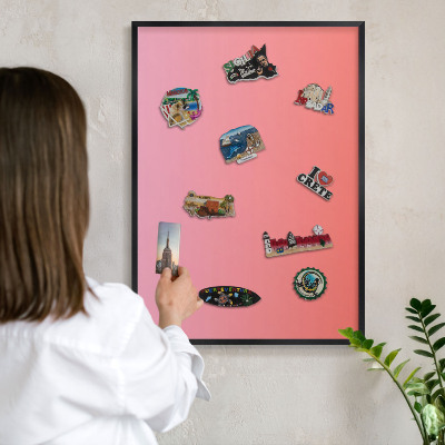 Magnettafel Metall mit Rahmen in Schwarz Rosa-Orange