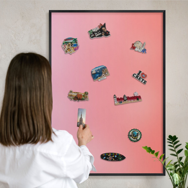 Magnettafel Metall mit Rahmen in Schwarz Rosa-Orange