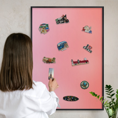 Magnettafel Metall mit Rahmen in Schwarz Rosa-Orange