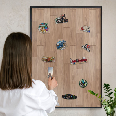 Magnettafel Metall mit Rahmen in Schwarz Holzmuster