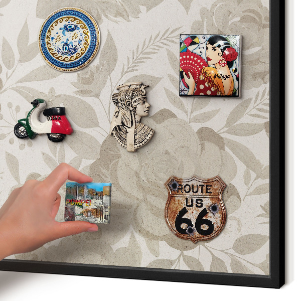 Magnettafel Metall mit Rahmen in Schwarz Vintage-Blumen