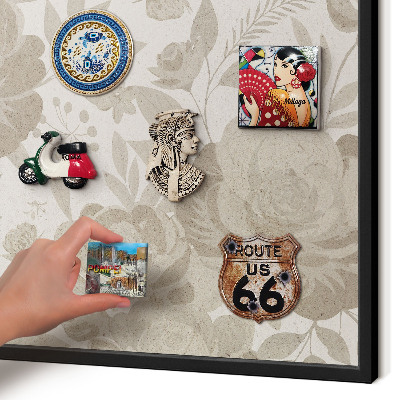Magnettafel Metall mit Rahmen in Schwarz Vintage-Blumen