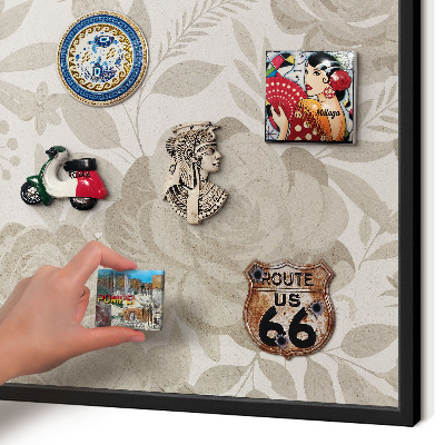 Magnettafel Metall mit Rahmen in Schwarz Vintage-Blumen