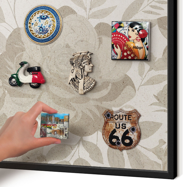 Magnettafel Metall mit Rahmen in Schwarz Vintage-Blumen