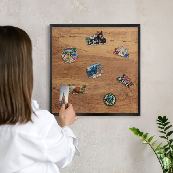 Magnettafel Metall mit Rahmen in Schwarz Naturholz