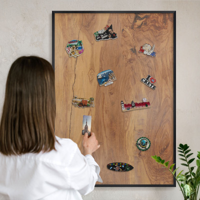 Magnettafel Metall mit Rahmen in Schwarz Naturholz