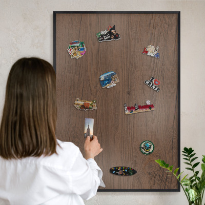 Magnettafel Metall mit Rahmen in Schwarz Holzstruktur