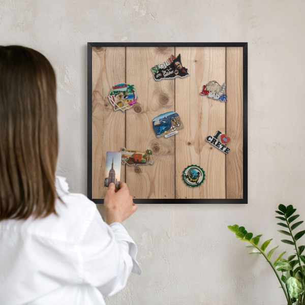 Magnettafel Metall mit Rahmen in Schwarz Holzstruktur