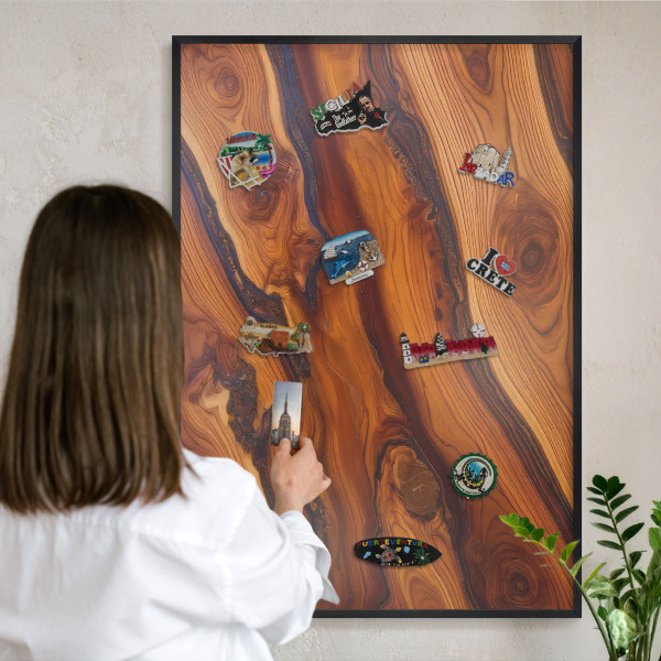Magnettafel Metall mit Rahmen in Schwarz Holzringe