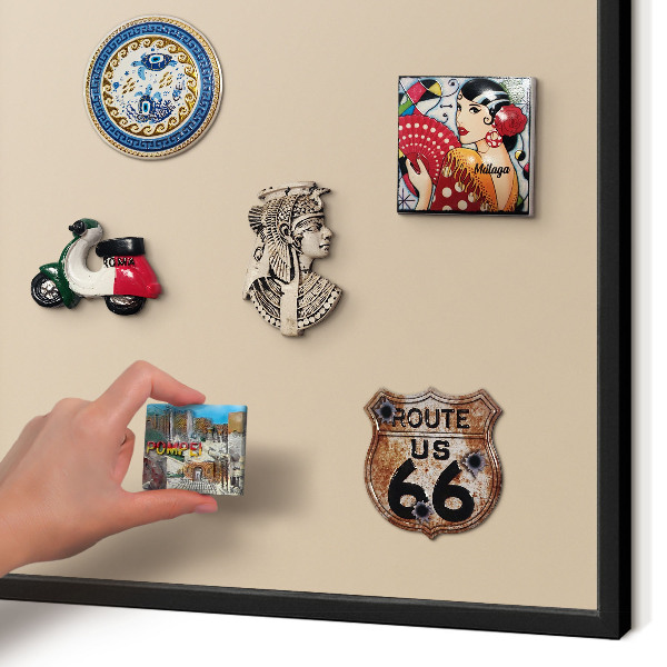 Magnetpinnwand Metall für Urlaubsmagnete mit schwarzem Rahmen Beige-Orange