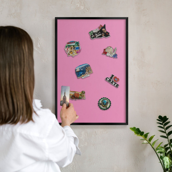 Magnettafel Metall mit Rahmen in Schwarz Kühles Rosa