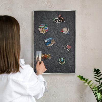 Metalltafel für Magnete mit silbernem Rahmen Graue Textur