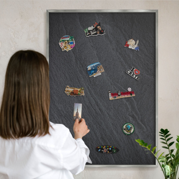 Metalltafel für Magnete mit silbernem Rahmen Graue Textur