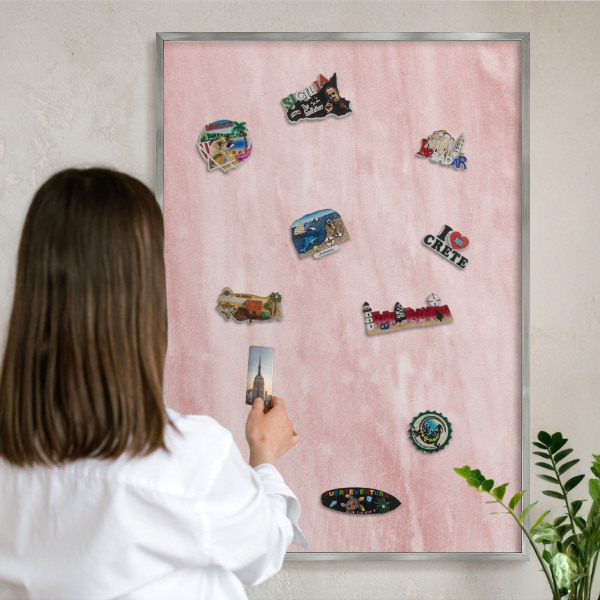 Metalltafel für Magnete mit silbernem Rahmen Rosa Textur