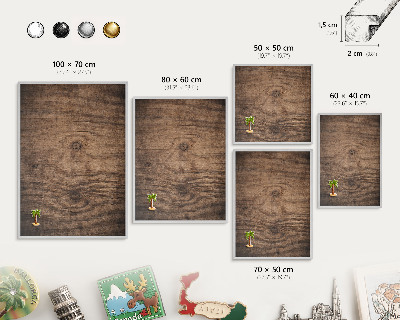 Metalltafel für Magnete mit silbernem Rahmen Holzstruktur
