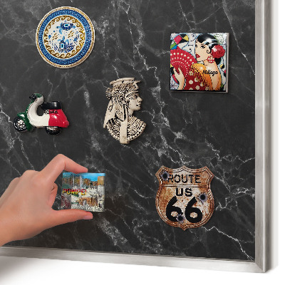 Metalltafel für Magnete mit silbernem Rahmen Schwarzer Marmor