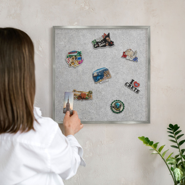Metalltafel für Magnete mit silbernem Rahmen Graue Textur