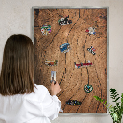 Metalltafel für Magnete mit silbernem Rahmen Holzmaserung