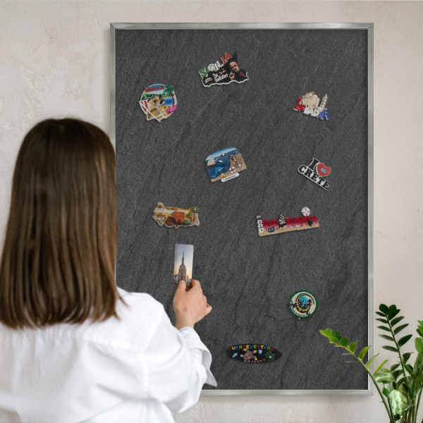 Metalltafel für Magnete mit silbernem Rahmen Schwarze Textur