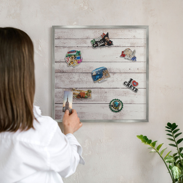 Metalltafel für Magnete mit silbernem Rahmen Helles Holz