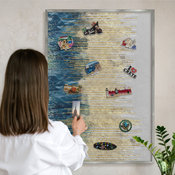 Metalltafel für Magnete mit silbernem Rahmen Abstrakter Wald