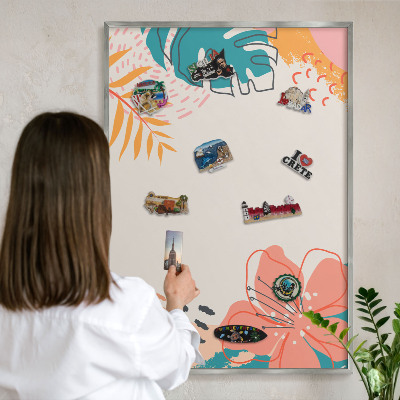 Dekoratives Magnetboard aus Metall in Silberrahmen Moderne Natur