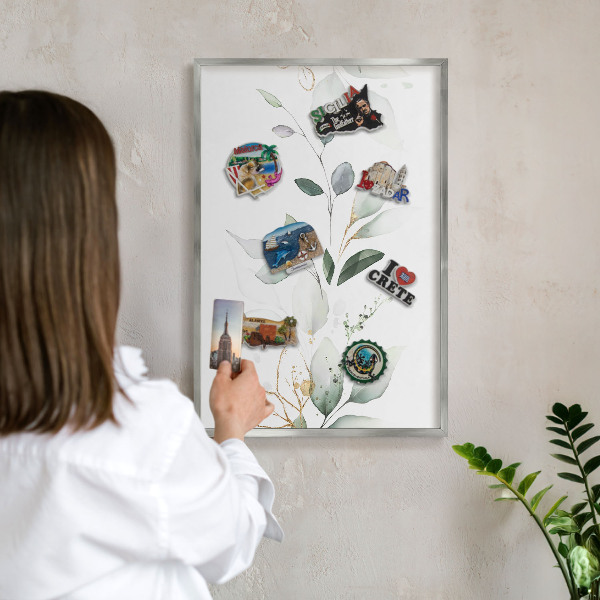Metalltafel für Magnete mit silbernem Rahmen Botanische Eleganz