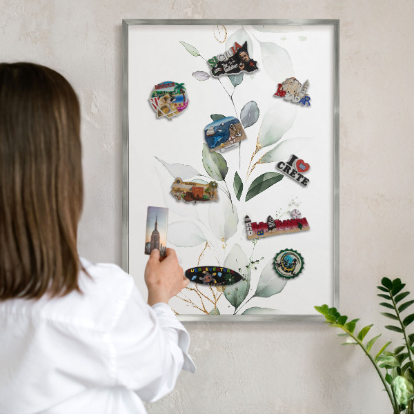 Metalltafel für Magnete mit silbernem Rahmen Botanische Eleganz