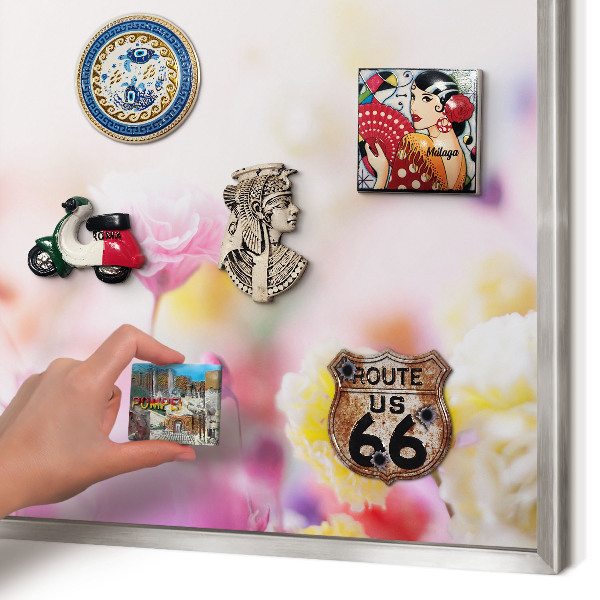 Metalltafel für Magnete mit silbernem Rahmen Pastellblumen