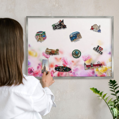Metalltafel für Magnete mit silbernem Rahmen Pastellblumen